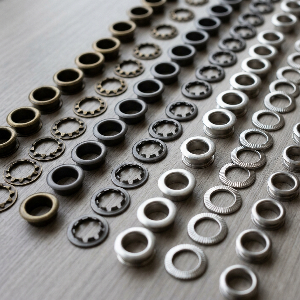 Footwear eyelets and metal hardware components