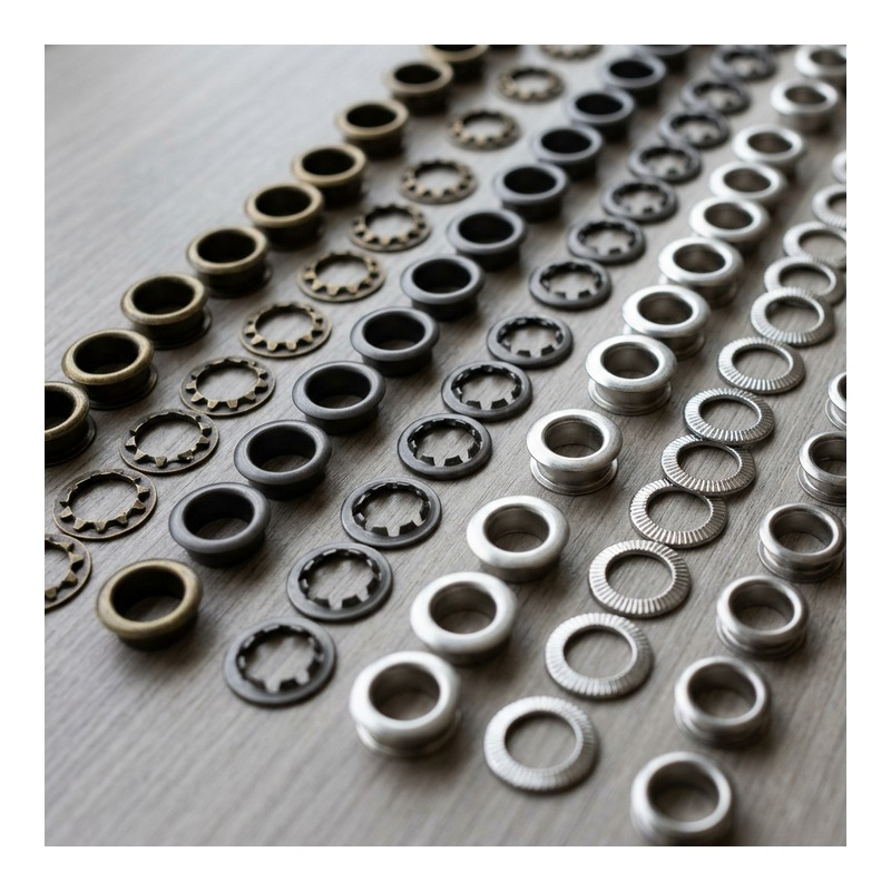Footwear eyelet and metal hardware close-up